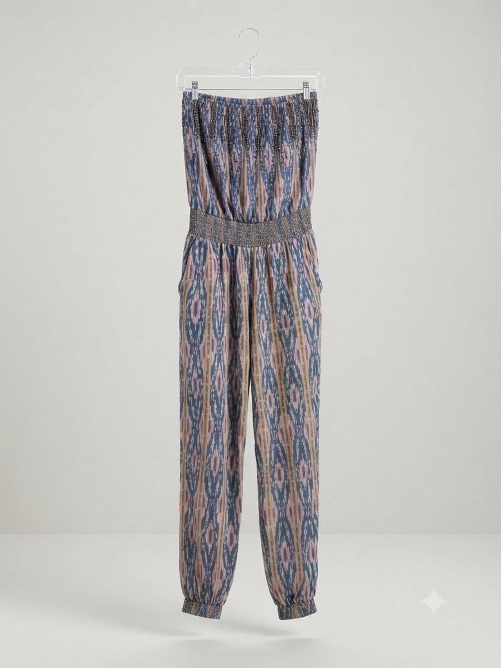 Calypso St. Barth Bohemian Strapless Jumpsuit - 100% Cotton - Size XS